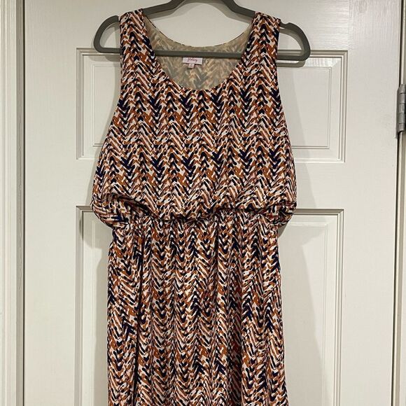 EUC Stitch Fix Pixley Copper & Navy Abstract Chevron Dress Med - Picture 1 of 3